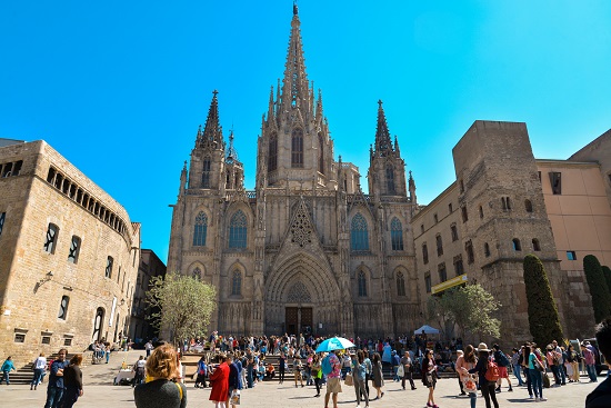 People relaxing near Cathedral of the Holy Cross